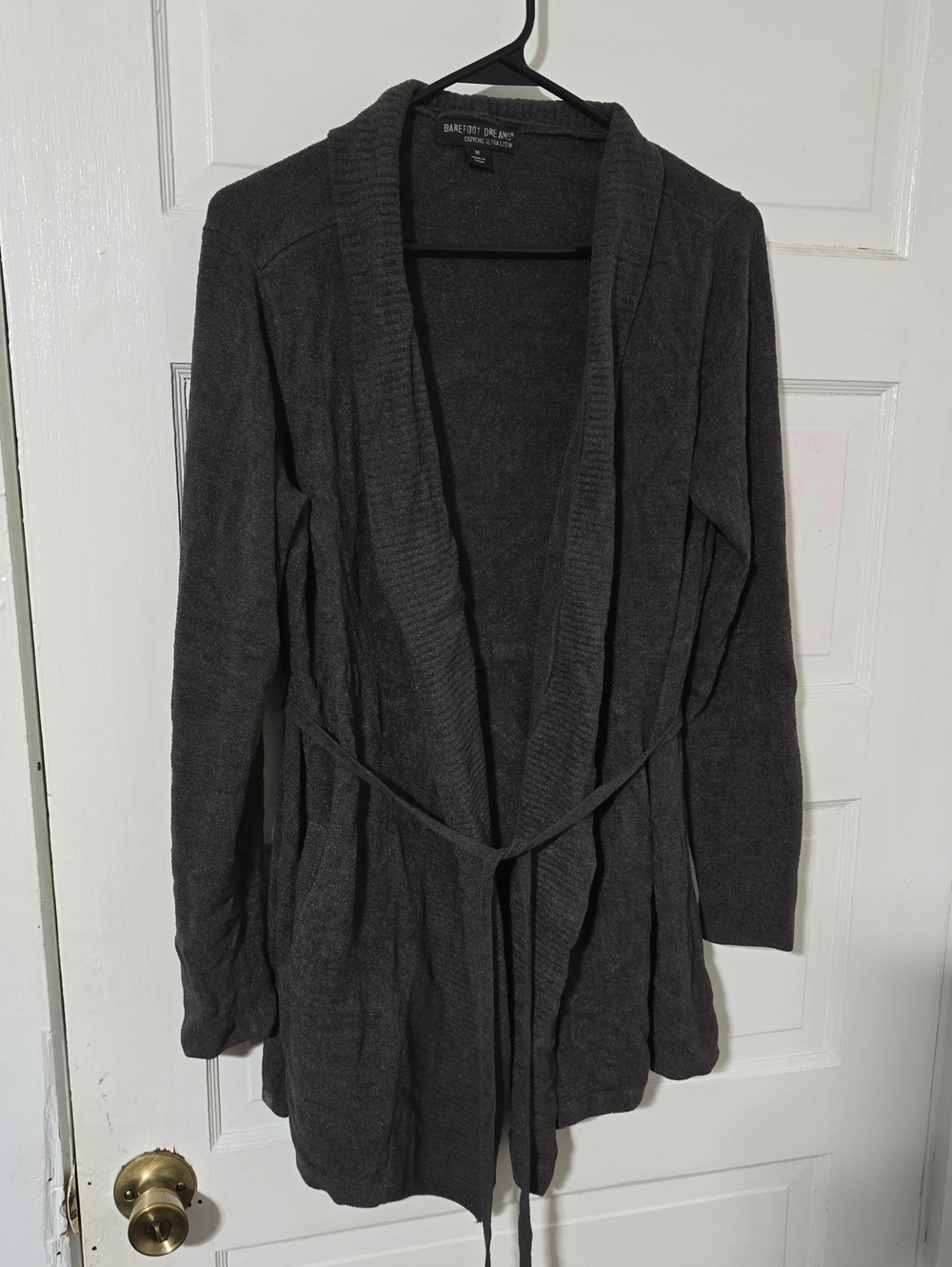 Barefoot Dreams Cozy Open-Front Charcoal Knit Cardigan